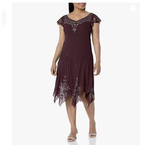 J Kara Flutter Sleeve Hanky Hem Short Cocktail Beaded Dress NWT Sz18